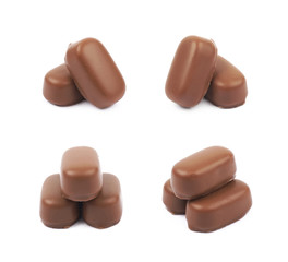 Chocolate coated toffee candy isolated