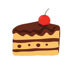 Piece of chocolate cake with cream and cherry