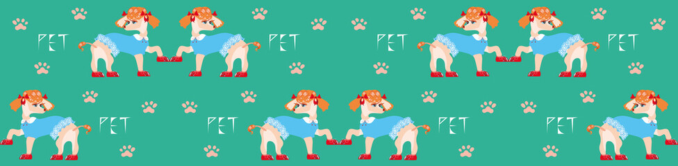 vector seamless pattern with pretty dressed dogs
