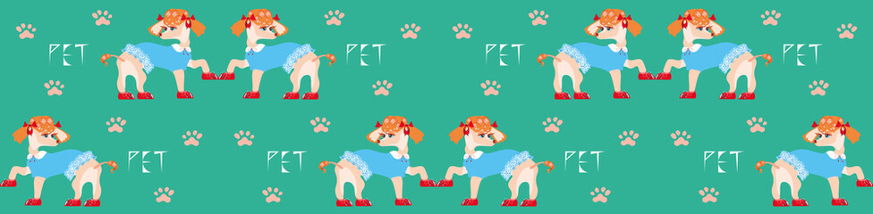 vector seamless pattern with pretty dressed dogs