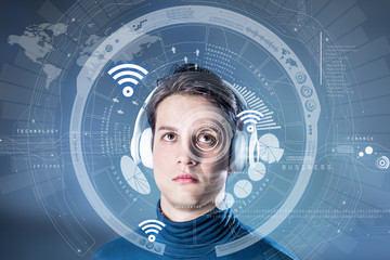 futuristic graphical user interface concept, heads up display, wearable computing, wearable devices, smart contact lens, internet of things, information communication technology, abstract image visual