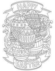 Happy Easter background with pattern coloring book page 