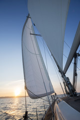 Sail Of Luxury Yacht In Open Sea