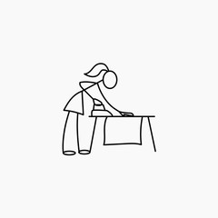 Stick figure woman ironing