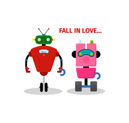 Valentines day card with robots