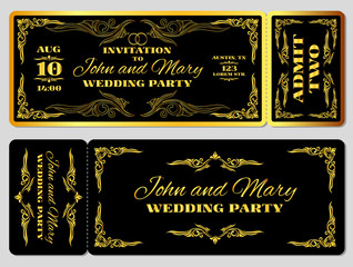 Wedding party invitation template in golden black