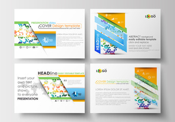 Set of business templates for presentation slides. Easy editable layouts in flat design. Abstract triangles, triangular background, modern colorful polygonal vector.