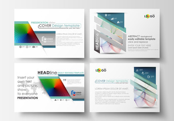 Set of business templates for presentation slides. Easy editable layouts in flat style, vector illustration. Colorful design background with abstract shapes and waves, overlap effect.