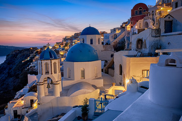 Santorini island in Greece, Oia village in the evening