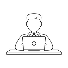 Man working on laptop line icon
