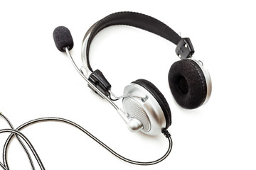 Silver headphones isolated on white background
