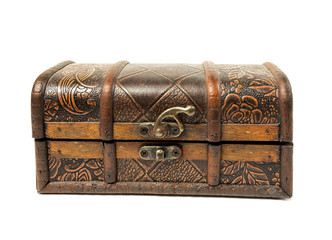 Isolated old antique wooden chest on white background