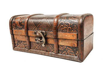 Isolated old antique wooden chest on white background