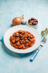 tuna with tomato black olives and oregano, traditional sicily recipe