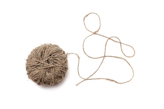 A tangled ball of hemp cord isolated