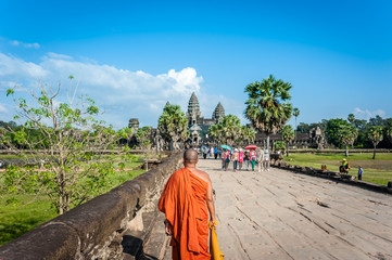 Monk in Angkor Wat Cambodia.Siem Reap, Cambodia. World Heritage landmark 