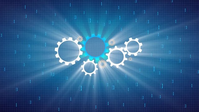 Digital Gear Wheels With Data On Blue Background