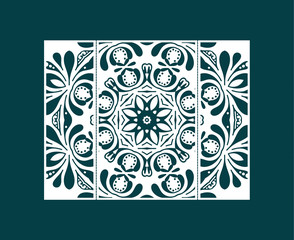 Flyer laser cut a mandala. Cut paper card with lace pattern. Wedding invitations, postcards and business cards templates. Decorative cards for laser cutting.