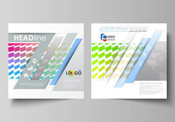Business templates for square design brochure, magazine, flyer, annual report. Leaflet cover, vector layout. Colorful rectangles, moving dynamic shapes forming abstract polygonal style background.