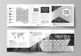 Business templates for tri fold square design brochures. Leaflet cover, vector layout. Abstract infinity background, 3d structure with rectangles forming illusion of depth and perspective.