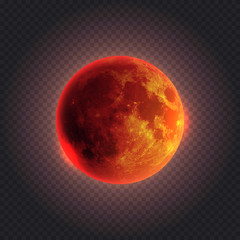 Realistic detailed full red moon isolated on transparent background. Vector illustration. Easy to use.