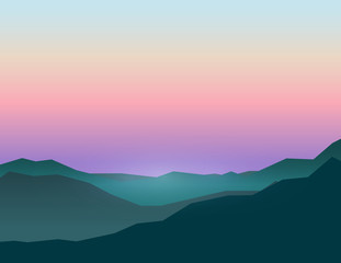 Fototapeta premium Morning sky over mountain. Vector illustration.