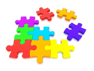 Obraz premium 3D rendered Jigsaw Puzzle concept, depicting teamwork and connection