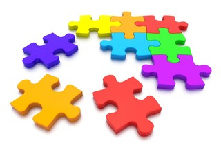3D rendered Jigsaw Puzzle concept, depicting teamwork and connection