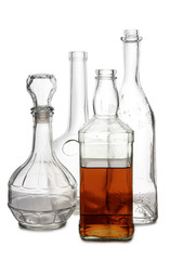 Glass with brandy and cognac on white background