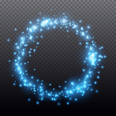 Vector glowing ring of shine particles. Abstract glittering shape on transparent background.