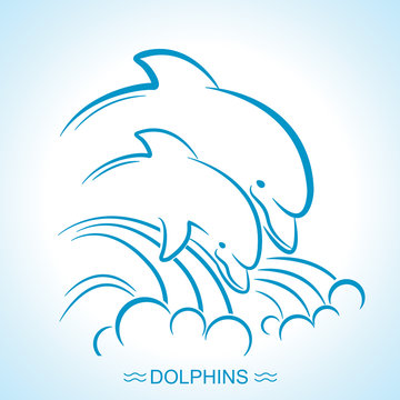 Two dolphins. Vector illustration of parent and baby underwater