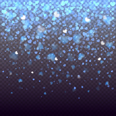 Abstract falling sparkling hearts on transparent background. Realistic particle glitter effect. Bright design element for decoration holidays valentine's day.