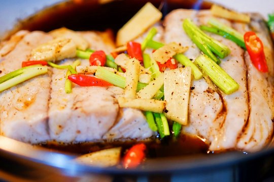 Steamed Fillet of snapper fish with soy sauce
