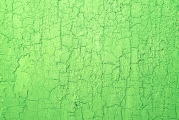 Old Damaged Cracked Paint Wall, Grunge Background, green color