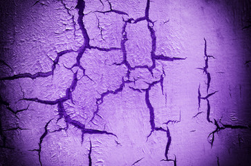 Old Damaged Cracked Paint Wall, Grunge Background, violet color