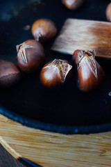 Roated chestnuts on pan