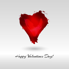 Vector red watercolor heart. Happy Valentine`s day greeting card