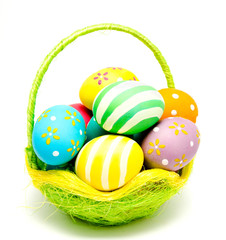 Perfect colorful handmade easter eggs in the basket