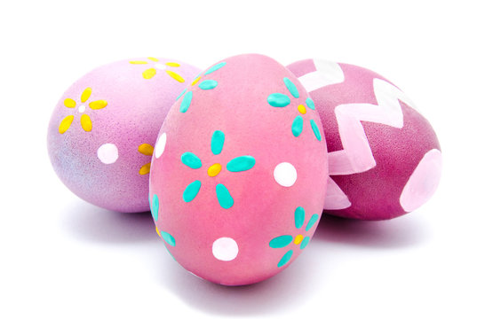 Three colorful handmade easter eggs isolated
