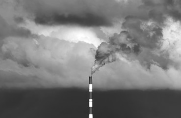 Industrial power station and smoke black and white image