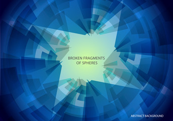 Abstract blue vector background. Broken sphere fragments
