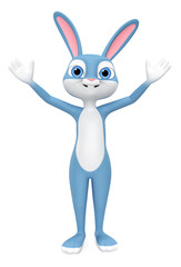 Happy Easter bunny isolated on white background put his hands up. 3d render illustration.