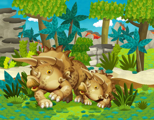 cartoon happy family of dinosaurs triceratopses illustration for children