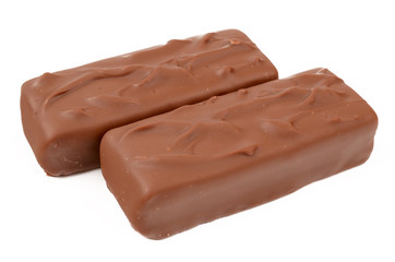 Chocolate with caramel on a white background
