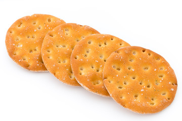 Short pastry cookies isolated on white background.