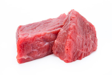 fresh meat on slice on the white background.