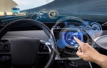 vehicle cockpit and screen, car electronics, automotive technology, autonomous car, abstract image...