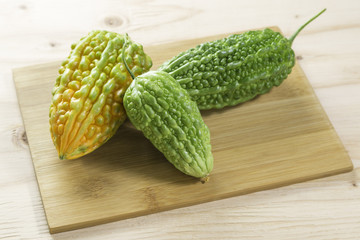 Bitter melon on a cutting board