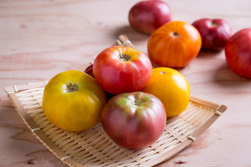 Farmer market organic tomatoes in various colors