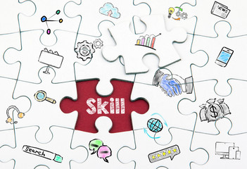 Skill concept. White last piece of a Puzzle.